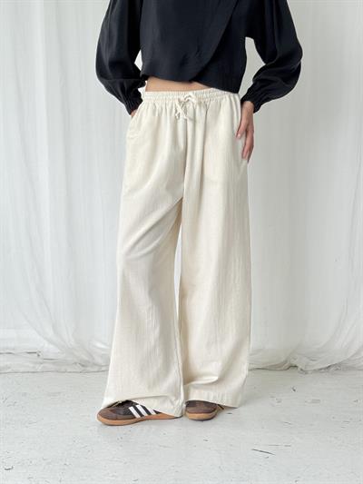 Retrobird Tasarım Bol Kesim Ekru Relax Pantolon