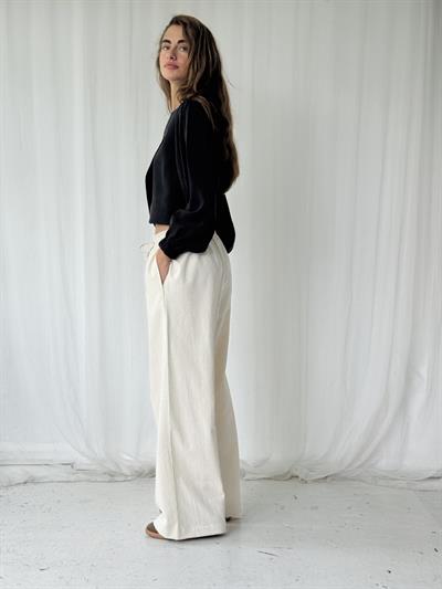 Retrobird Tasarım Bol Kesim Ekru Relax Pantolon