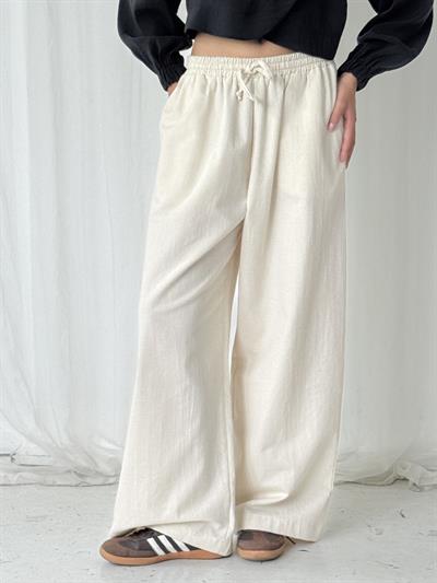 Retrobird Tasarım Bol Kesim Ekru Relax Pantolon