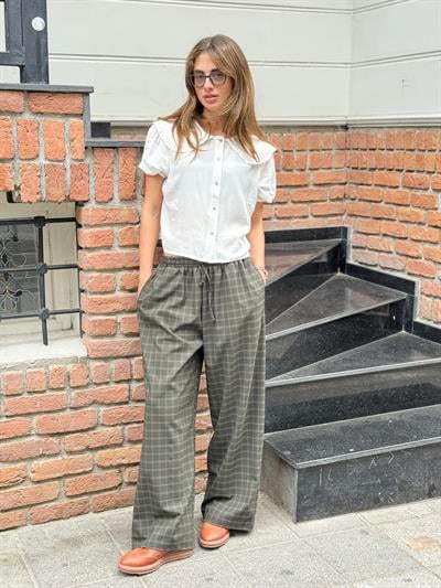 Retrobird Tasarım Bol Kesim Koyu Haki Relax Pantolon