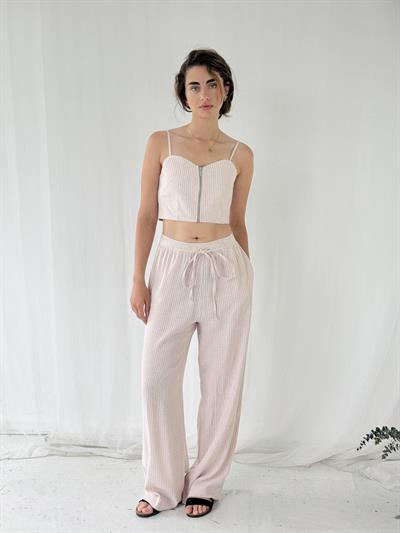 Retrobird Tasarım Bol Kesim Krem Pantolon