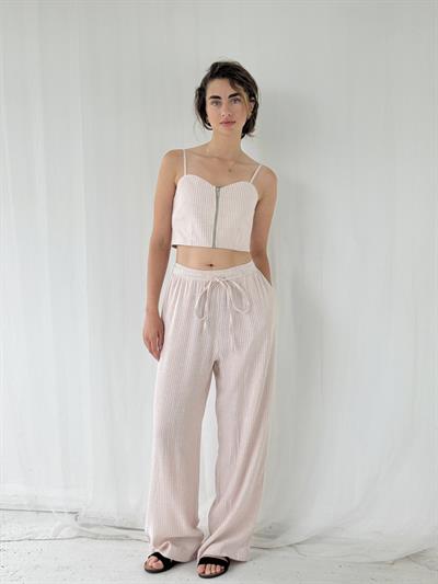 Retrobird Tasarım Bol Kesim Krem Pantolon