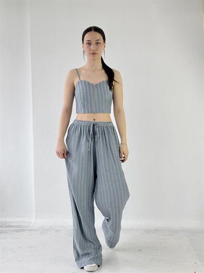 Retrobird Tasarım Bol Kesim Kül Mavi Pantolon