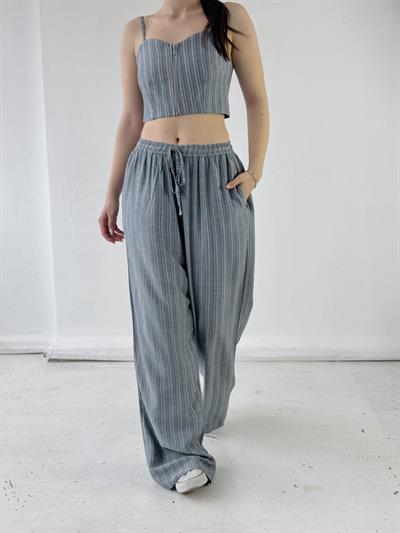 Retrobird Tasarım Bol Kesim Kül Mavi Pantolon