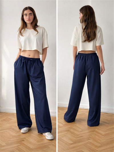 Retrobird Design Loose Fit Light Navy Relax Pants