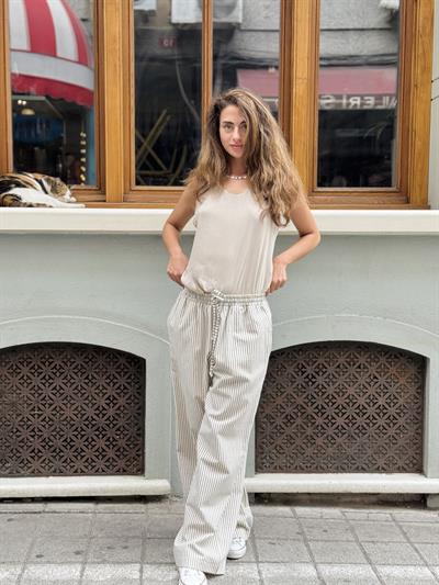 Retrobird Tasarım Bol Kesim Haki Çizgili Relax Pantolon