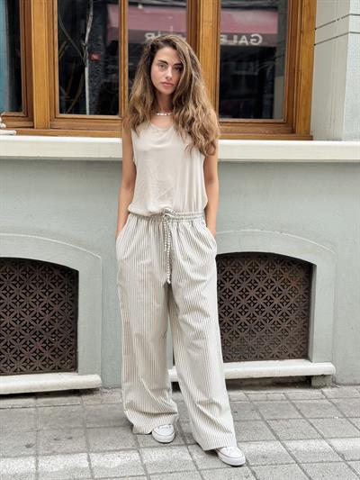 Retrobird Tasarım Bol Kesim Haki Çizgili Relax Pantolon