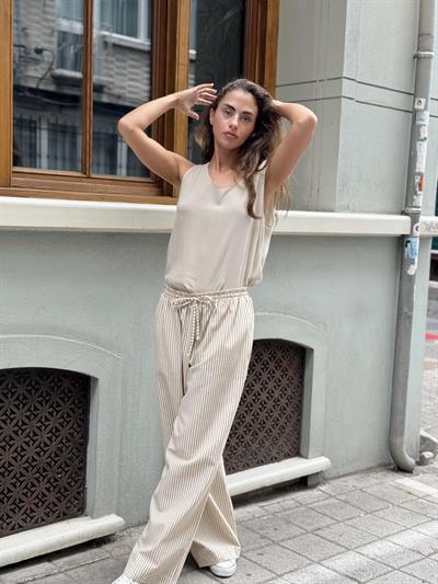 Retrobird Tasarım Bol Kesim Camel Çizgili Relax Pantolon