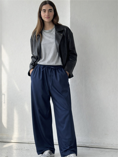 Retrobird Design Loose Fit Light Navy Relax Pants