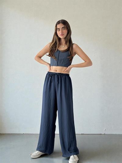 Retrobird Tasarım Bol Kesim Koyu Mavi Relax Pantolon