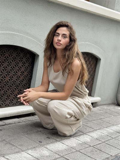 Retrobird Tasarım Bol Kesim Camel Çizgili Relax Pantolon