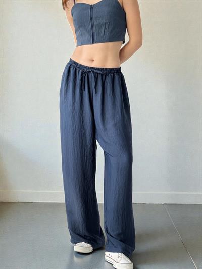 Retrobird Tasarım Bol Kesim Koyu Mavi Relax Pantolon