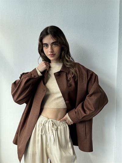 Retrobird Tasarım Yaprak Desenli Açık Kahve Bomber Ceket Mont