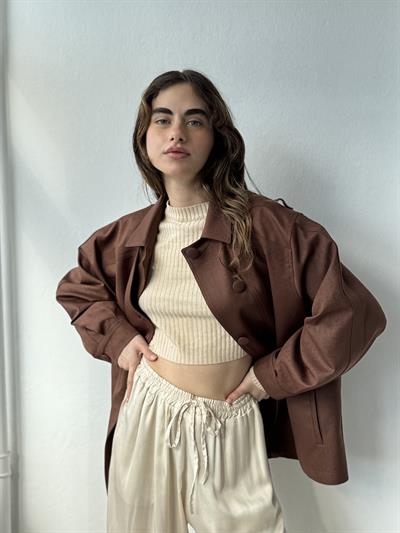 Retrobird Tasarım Yaprak Desenli Açık Kahve Bomber Ceket Mont