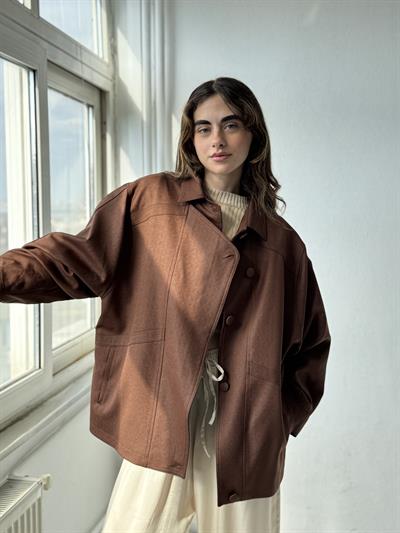 Retrobird Tasarım Yaprak Desenli Açık Kahve Bomber Ceket Mont