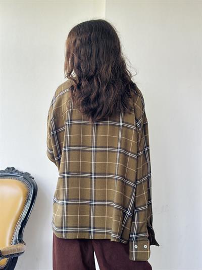 Retrobird Design Boyfriend Striped Khaki Shirt