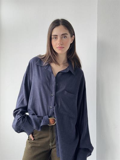 Retrobird Design Boyfriend Dark Blue Shirt