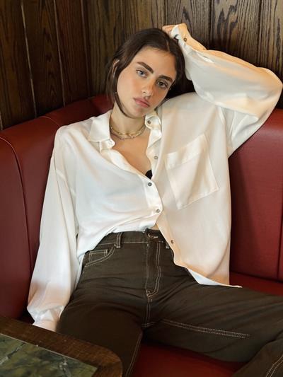 Retrobird Design Boyfriend Ecru Shirt