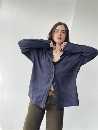 Retrobird Design Boyfriend Dark Blue Shirt