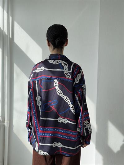 Retrobird Design Marine Patterned Boyfriend Shirt