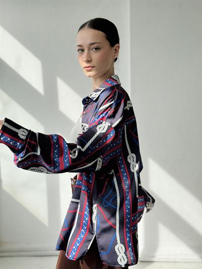 Retrobird Design Marine Patterned Boyfriend Shirt