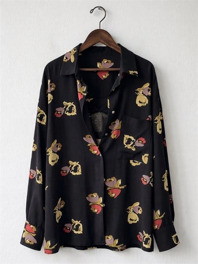 Retrobird Design Boyfriend Vintage Pattern Multicolored Shirt