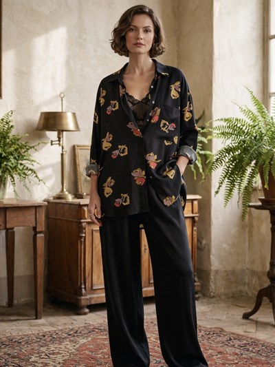Retrobird Design Boyfriend Vintage Pattern Multicolored Shirt
