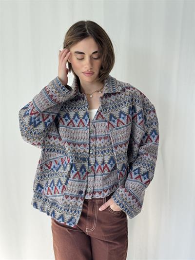 Retrobird Tasarım Gri-Mavi Brooklyn Bomber Ceket