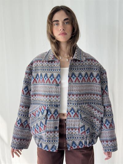 Retrobird Tasarım Gri-Mavi Brooklyn Bomber Ceket