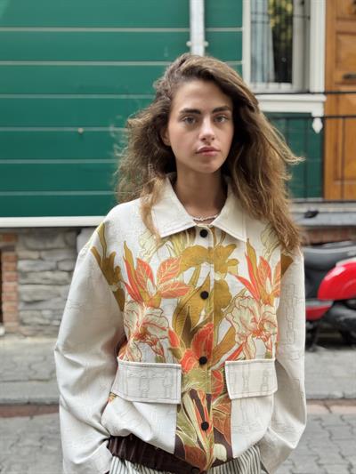 Retrobird Tasarım Yaprak Desenli Brooklyn Bomber Ceket