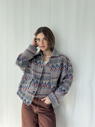 Retrobird Tasarım Gri-Mavi Brooklyn Bomber Ceket