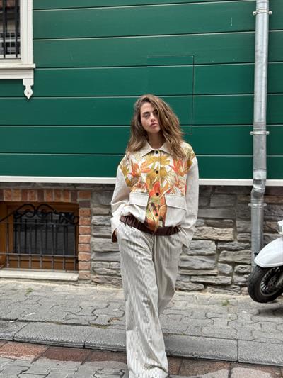 Retrobird Tasarım Yaprak Desenli Brooklyn Bomber Ceket