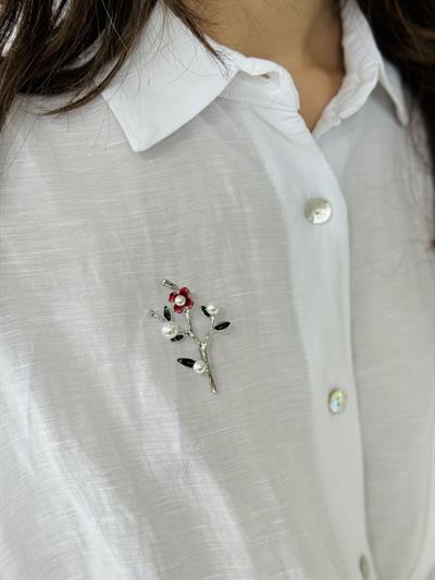 Retrobird Design Gray Pearl Branch Brooch Lapel Pin