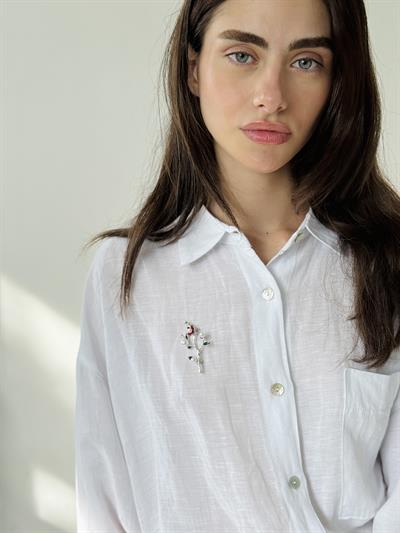 Retrobird Design Gray Pearl Branch Brooch Lapel Pin