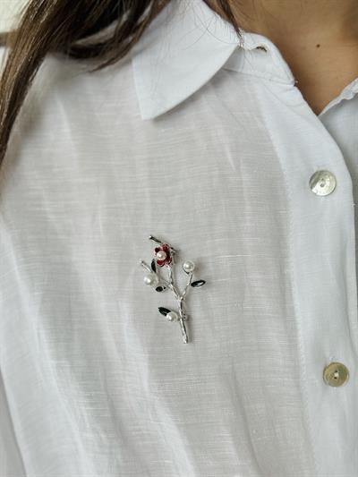 Retrobird Design Gray Pearl Branch Brooch Lapel Pin