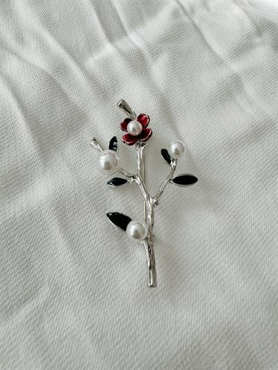 Retrobird Design Gray Pearl Branch Brooch Lapel Pin