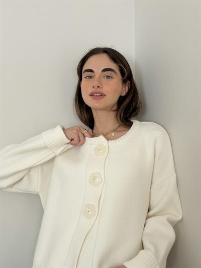 Retrobird Design Floral Buttoned Ecru Jacket Cardigan