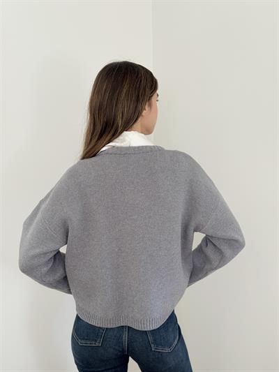 Retrobird Design Floral Buttoned Grey Jacket Cardigan