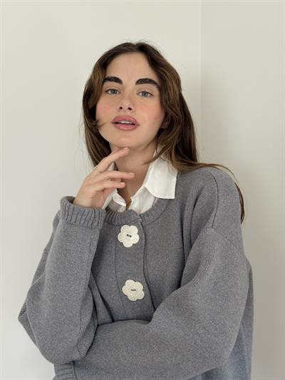 Retrobird Design Floral Buttoned Grey Jacket Cardigan