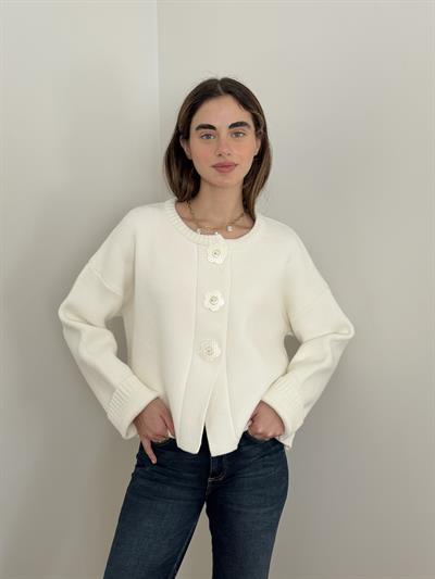 Retrobird Design Floral Buttoned Ecru Jacket Cardigan