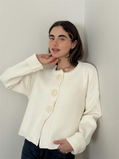 Retrobird Design Floral Buttoned Ecru Jacket Cardigan