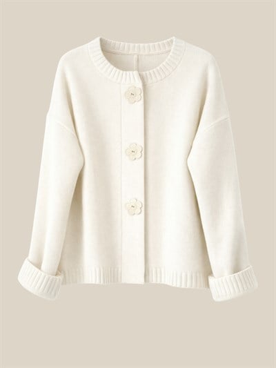 Retrobird Design Floral Buttoned Ecru Jacket Cardigan
