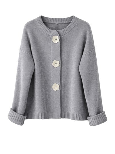 Retrobird Design Floral Buttoned Grey Jacket Cardigan