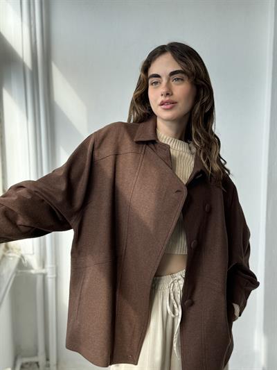 Retrobird Tasarım Çizgili Kahverengi Bomber Ceket Mont