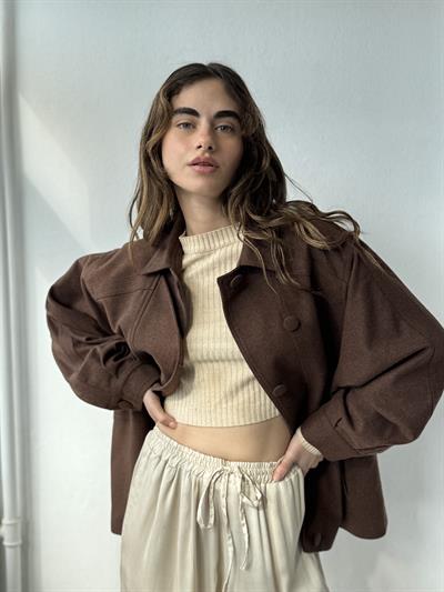 Retrobird Tasarım Çizgili Kahverengi Bomber Ceket Mont