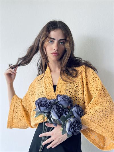 Retrobird Design Lace Yellow Mini Kimono