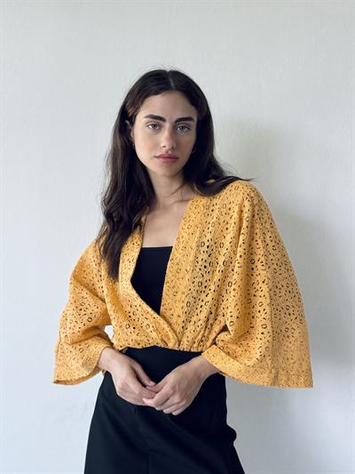 Retrobird Design Lace Yellow Mini Kimono