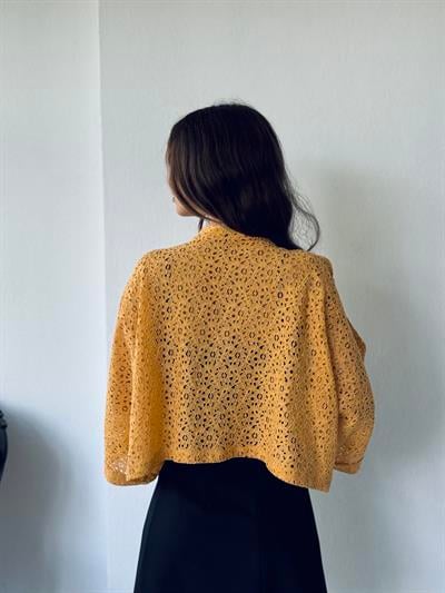 Retrobird Design Lace Yellow Mini Kimono