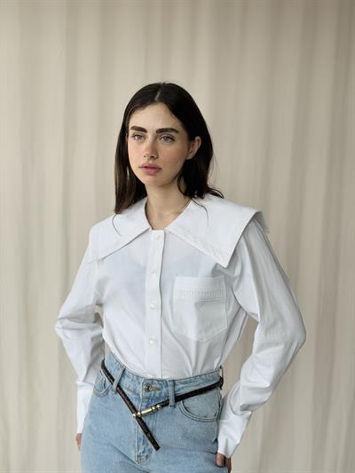 Retrobird Design Lace Peter Pan Collar White Shirt