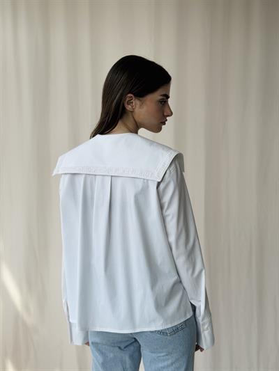 Retrobird Design Lace Peter Pan Collar White Shirt